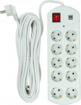 EXD Extension cord 10m, 10 sockets, 2x USB, with switch