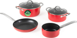 Russell Hobbs RH03821 Riviera 4-Piece Pan Set, Red