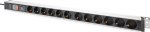 DIGITUS Power strip with aluminum profile, including switch and surge protection , 12-fold safety socket, 2 m Power cable protective contact plug