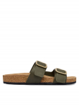 Tommy Hilfiger Pl&auml;tud Leather Double Strap Cork Sandals FW0FW09118 Roheline