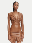 Elisabetta Franchi Tehisnahast kleit AB-989-66E2-V400 Helepruun Slim Fit