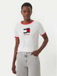 Tommy Jeans T-s&auml;rk Wavy Flag Contrast Ringer DW0DW22306 Valge Regular Fit