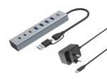Conceptronic HUBBIES20GP 7-port USB 3.0 keskus toiteadapteriga, 5Gbps, USB-C x 3, USB-A x 4