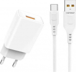 DENMEN DC01 2,4A + USB-C kaabel, valge