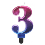 GoDan Night sky Metallic Cake Candle topper Number 3 (8cm) Pink/Blue/Violet Ombre