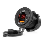 Amio Veekindel telefonilaadija llitiga, PUNASE LED-indikaatoriga, digitaalne voltmetre, USB + USB C QC3.0 12/24V -04222