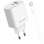Beline 45W USB-A/USB-C seinlaadija + USB-C/USB-C kaabel BLN2CW45C, valge