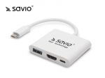 Savio Multimedia Adapter Type-C to HDMI (4K @ 30Hz 1080P @ 60Hz) + USB 3.0 White