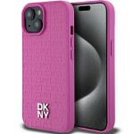 DKNY DKHMP15SPSHRPSP iPhone 15 / 14 / 13 6.1" roosa kvakaaneline nahkmustriline karvkattega MagSafe'iga