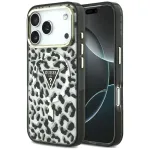 Case Guess IML Leopard Glitter Triangle Logo MagSafe for iPhone 18 Pro / iPhone 17 Pro black