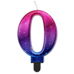 GoDan Night sky Metallic Cake Candle topper Number 0 (8cm) Pink/Blue/Violet Ombre