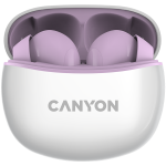 CANYON TWS-5 Bluetooth-peakomplekt mikrofoniga, BT V5.3 JL 6983D4, Sagedusala: 20Hz-20kHz, aku Krvaklapid 40mAh*2 + Laadimismbrise 500mAh, type-C kaabli pikkus 0,24m, suurus: 58,5*52,91*25,5mm, 0,036kg, Purpur
