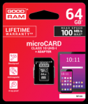 GOODRAM memory card microSD 64GB 100MB/s class 10 UHS I with adapter SD