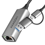 AXAGON ADE-TXCA USB-C USB3.2 Gen 1 + USB-A reduction- Gigabit Ethernet 10/100/1000 Adapter, metal, titan grey