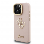 GUESS PU tekstuuriga 4G logo alus kaameraraamiga kest iPhone'i 15 Pro Max jaoks / Roosa