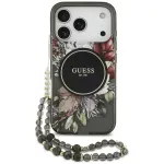 GUESS Case IML Flowers Pearl Strap MagSafe iPhone 18 Pro / 17 Pro jaoks, must