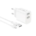 XO seinaplaadija CE55 2x USB 2,4A valge + Lightning-juhe