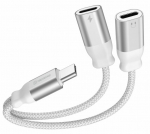 SWISSTEN Swissten Textile USB-C Audio Charging Adapter 2x USB-C 0.12m