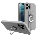 Hurtel Ring Case silicone case with finger grip and stand for Samsung Galaxy A22 4G silver
