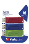 Verbatim USB DRIVE 2.0 STORE N GO SLIDER 3 X 16GB (RED / BLUE /