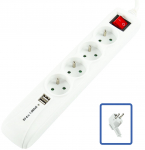 LOGON PROFESSIONAL 4-WAY+2 USB POWER STRIP: WHITE - ON/OFF SWITCH - 1.5M