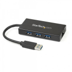 StarTech.com 3-pordi portaatne USB 3.0 hub plus Gigabaid Ethernet - Alumiiniumiga ehitatud, sisaldiskaabeliga~3-pordi portaatne USB 3.0 hub plus Gigabaid Ethernet - 5Gbps - Alumiiniumiga ehitatud, sisaldiskaabeliga