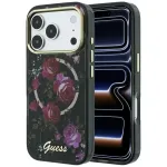 GUESS Juhtme IML Glitter Blossom Roses MagSafe iPhone 18 Pro Max / 17 Pro Max jaoks, must