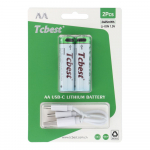 TCBEST laetav aku R6 (AA) 1600 mAh koos pistikuga Type C + kaabel USB A 2 x Type C, 2 tk