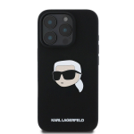 Karl Lagerfeld Vedela Silikooni Karl Peakrimagneti Kaitsja iPhone 16 Pro jaoks / Must