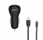 Gear Laadija 12V 2xUSB 2,4A Must Lightning Kaabel 1m MFI