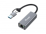 Equip USB-C-RJ45/USB-A adapter, 0.15m, alumine.