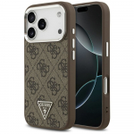 GUESS iPhone'i 17 Pro kest, hildub MagSafe'iga GUHMP17LP4TSRCMW (PU 4G W/kolmnurgaga logoga) pruun