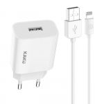 iKaku KSC-314 ELI USB pesa 2,4A pistikupesaga laadija + USB-Lightning kaabel 1m valge