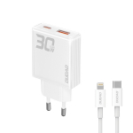 Dudao A30EU adapter 30W GaN 1xUSB-C 1xUSB-A (USB-C kuni Lightning kaabel kaasas)