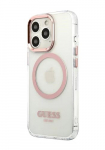GUESS Kva kate metallist kontuuriga Magsafe Pink, iPhone 13 Pro jaoks, GUHMP13LHTRMP