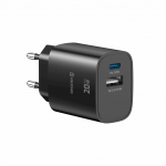 Swissten Edge GaN reisiadapter GaN USB-C PD 20W + USB-A 18W QC