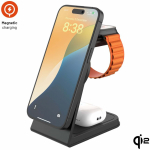 Fixed 3-1 Mag ALU Qi2 langaton MagSafe-latauasema, musta (FIXMPOS-AL2-BK)