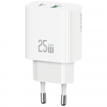 USAMS Laadija CC315 T65 25W 1xUSB-C 1xUSB-A kiirlaadimine valge