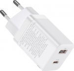 Baseus Super Si Pro Kiire Toiteadapter USB + USB-C 30W (valge)