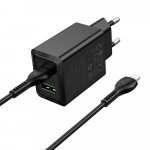 Hoco USB A + USB C QC3.0 PD AFC 3A 30W laadija + USB-C kuni USB-C kaabel N71 must