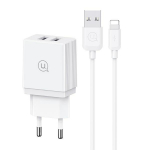 USAMS ad. siec. 2xUSB 18W + kabel Lightning/USB-A kiirlaadimine biay/valge seeria HC HCXLTZ01