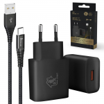 Extralink Nutikas elu | USB Type-A Type-C kaablikomplekt, 200cm, must + 12W laadija | Must