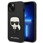 Karl Lagerfeld KLHCP14MSAPKHK iPhone 14 Plus / 15 Plus 6,7" tarny/must kvakott Saffiano Karl`s Head Patch