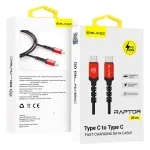 Blavec Raptor CRA-CC3BR025 andmelekut ja laadimiskaabel | USB-C kuni USB-C | PD | 60W | 0,25m | must, punane