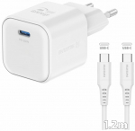 Swissten Reisislaadija GaN USB-C 20W PD + andmekabel USB-C-USB-C 1.2m