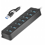 Logilink USB3.2 Gen1 Rummu, 7-port USB-lliti, must, sisse-vljallitusega