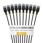 StarTech.com 15 cm must ultra-kitsas Cat6A Ethernet-kaabel, 10-pakend, UTP, puhas paljast kupersid traadiga, 34AWG ultra-kitsas RJ45 vrgu-padekaabel, individuaalselt testitud