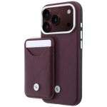 BMW Komplekt: iPhone 18 Pro / 17 Pro Quilted Pattern Metal Logo lemkik + rahakott, burgundipunane