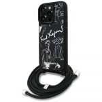 KARL LAGERFELD kaitsembrise IPHONE 16 PRO KLHCP16LPGGRMPCK, hildub MagSafe'iga (CRSSBY tekstuurne PU mustriga ja logoga) must