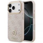 GUESS iPhone'i 17 Pro kest, hildub MagSafe'iga GUHMP17LP4GRMDEP (nahk/ 4G Strass logo), roosa